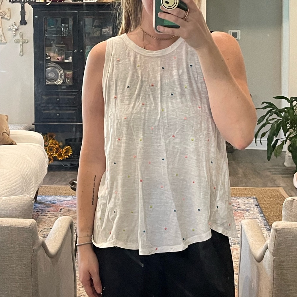 polka dot embroidered tank